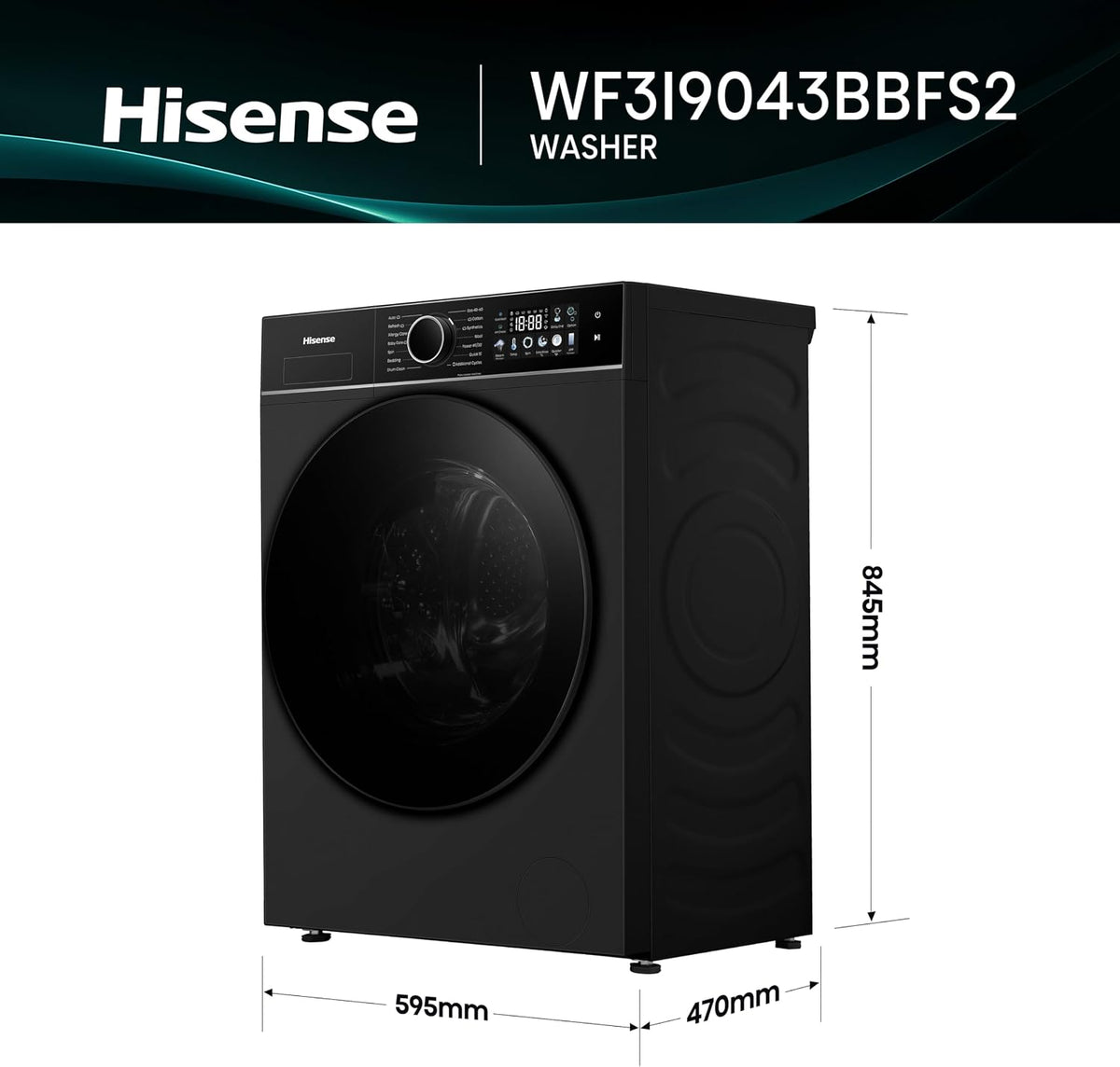 Hisense Kitchen Fit 9kg Washing Machine WF3I9043BBFS2